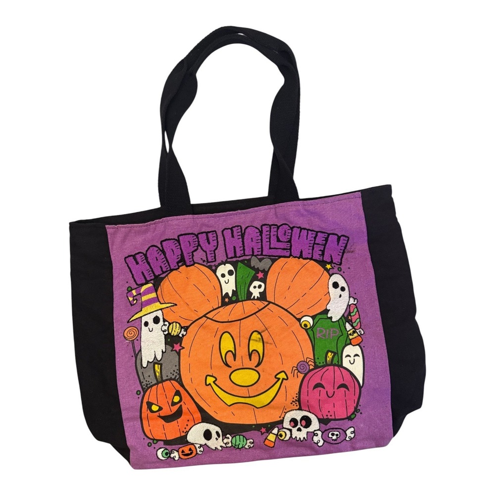 Disney Parks Happy Halloween Large Embroidered Zip Tote Mickey Mouse Pumpkin Bag